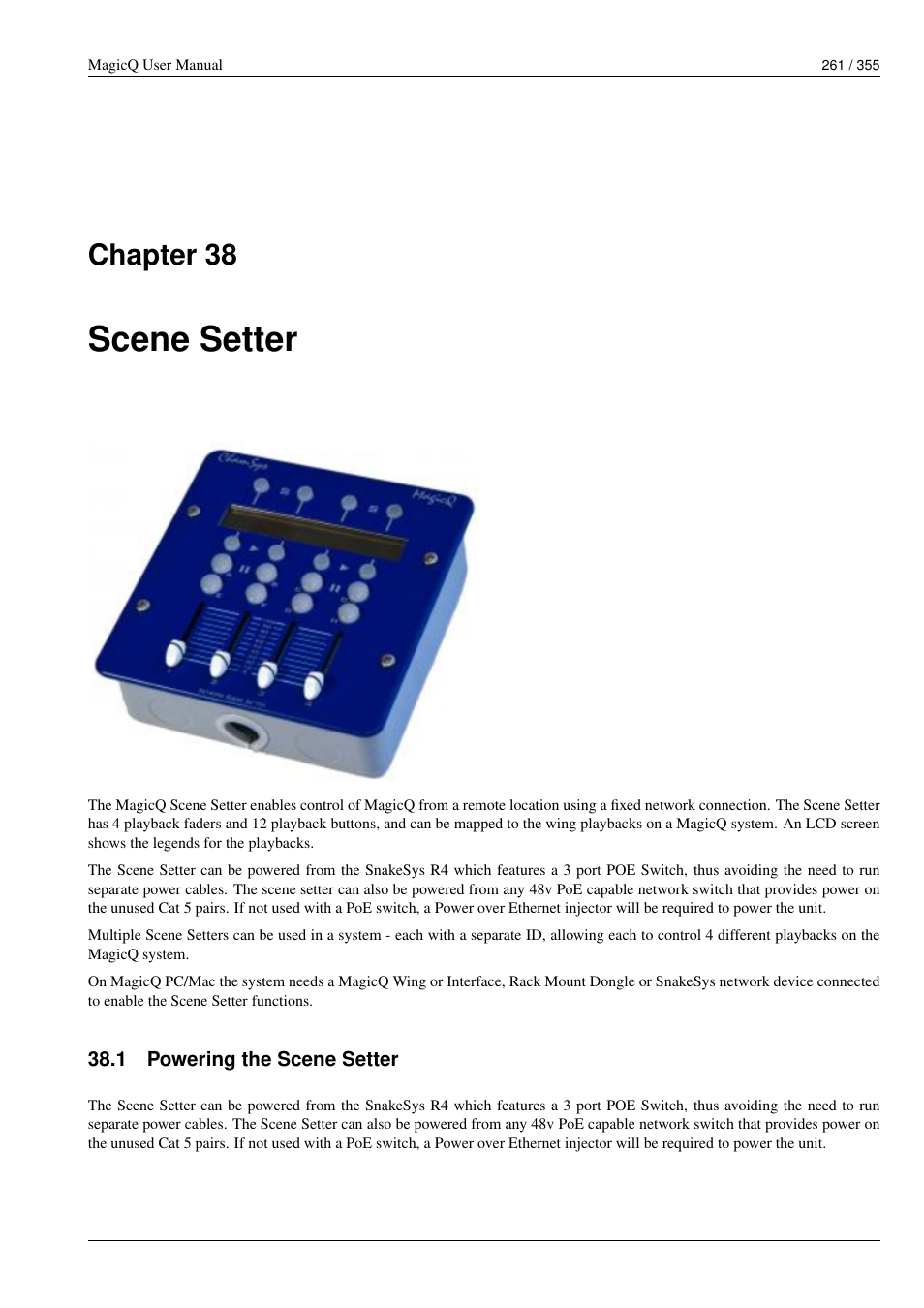 Scene setter, Powering the scene setter, 38 scene setter | 1 powering the scene setter, Chapter 38 | ChamSys MagicQ User Manual User Manual | Page 290 / 384