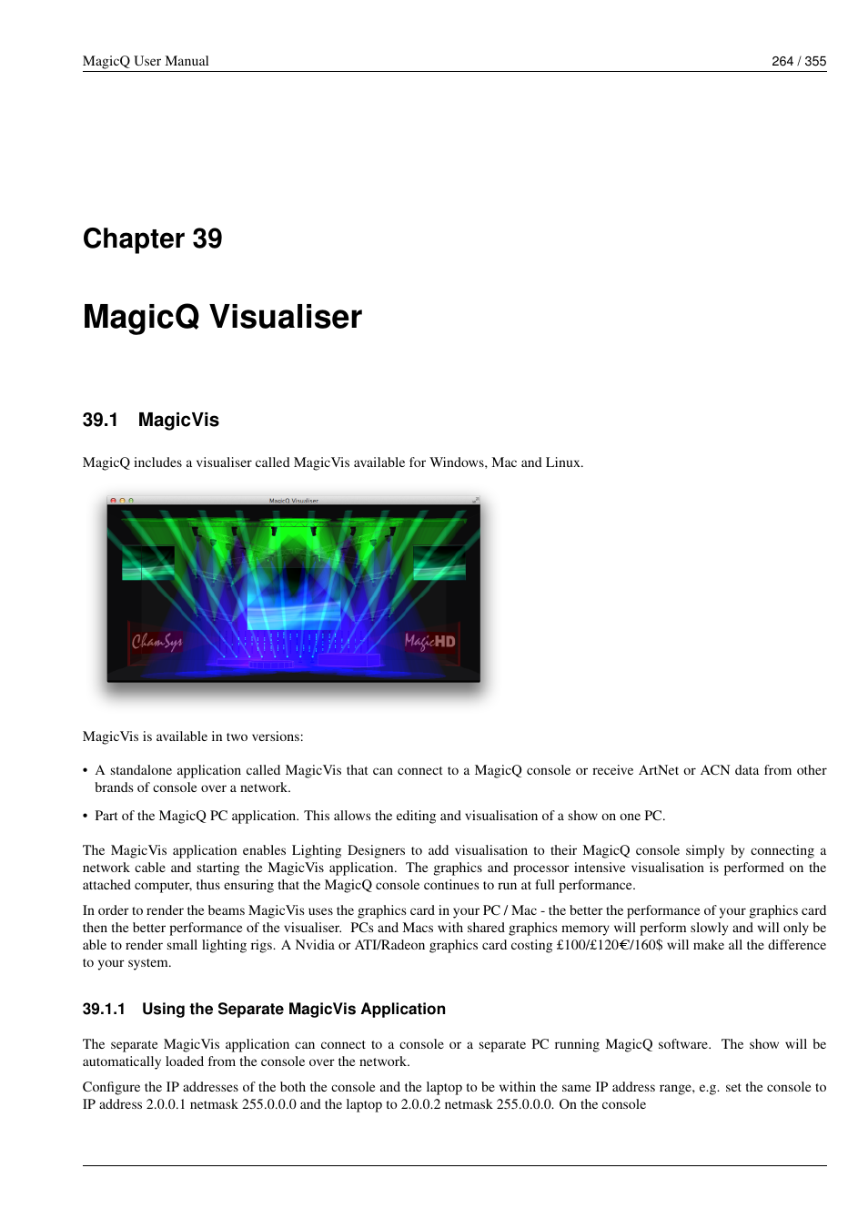 Magicq visualiser, Magicvis, Using the separate magicvis application | 39 magicq visualiser, 1 magicvis, 1 using the separate magicvis application, Chapter 39 | ChamSys MagicQ User Manual User Manual | Page 293 / 384