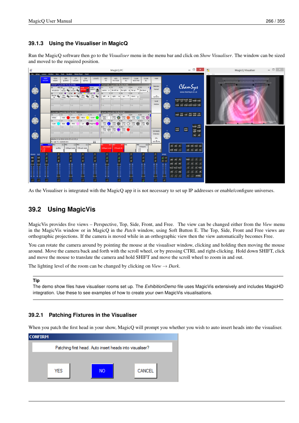 Using the visualiser in magicq, Using magicvis, Patching fixtures in the visualiser | 3 using the visualiser in magicq, 2 using magicvis, 1 patching fixtures in the visualiser | ChamSys MagicQ User Manual User Manual | Page 295 / 384