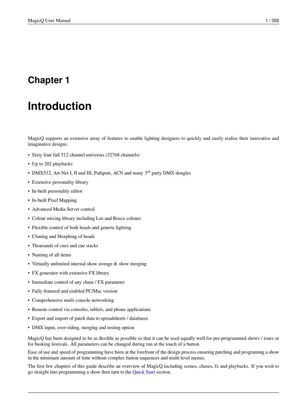 Introduction, Chapter 1 | ChamSys MagicQ User Manual User Manual | Page 30 / 384