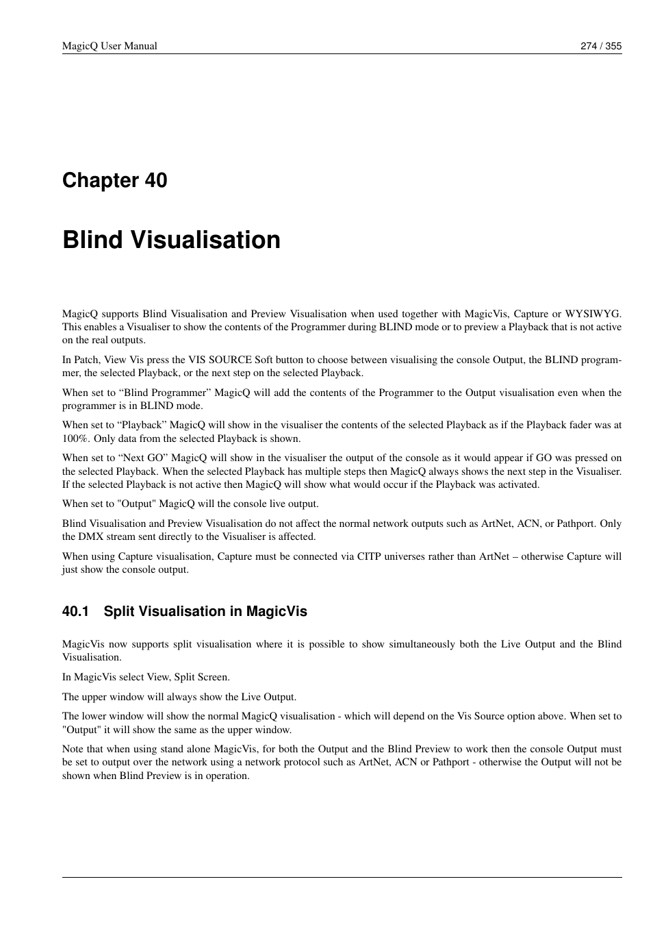 Blind visualisation, Split visualisation in magicvis, 40 blind visualisation | 1 split visualisation in magicvis, Chapter 40 | ChamSys MagicQ User Manual User Manual | Page 303 / 384