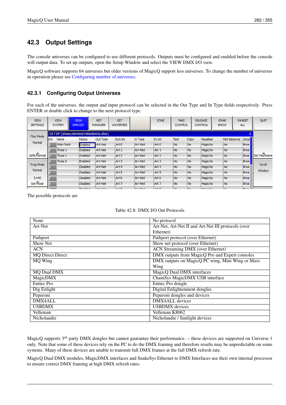 Output settings, Configuring output universes, 3 output settings | 1 configuring output universes | ChamSys MagicQ User Manual User Manual | Page 311 / 384