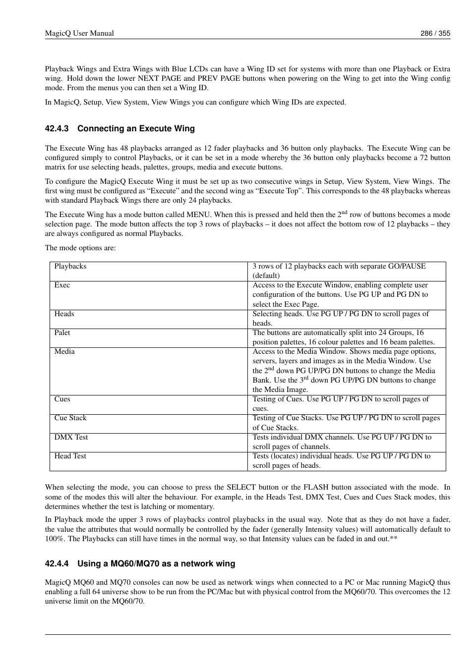 Connecting an execute wing, Using a mq60/mq70 as a network wing, 3 connecting an execute wing | 4 using a mq60/mq70 as a network wing | ChamSys MagicQ User Manual User Manual | Page 315 / 384