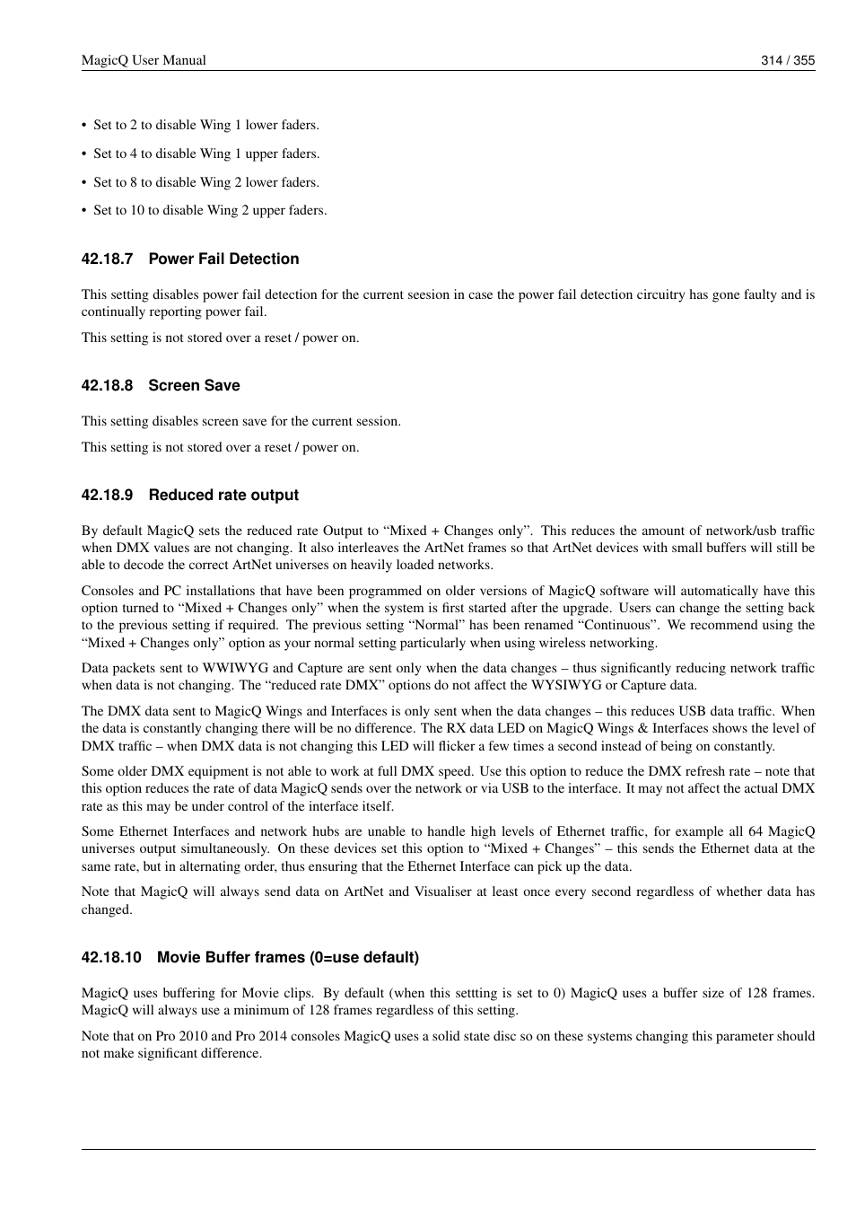 Power fail detection, Screen save, Reduced rate output | Movie buffer frames (0=use default), 7 power fail detection, 8 screen save, 9 reduced rate output, 10movie buffer frames (0=use default) | ChamSys MagicQ User Manual User Manual | Page 343 / 384