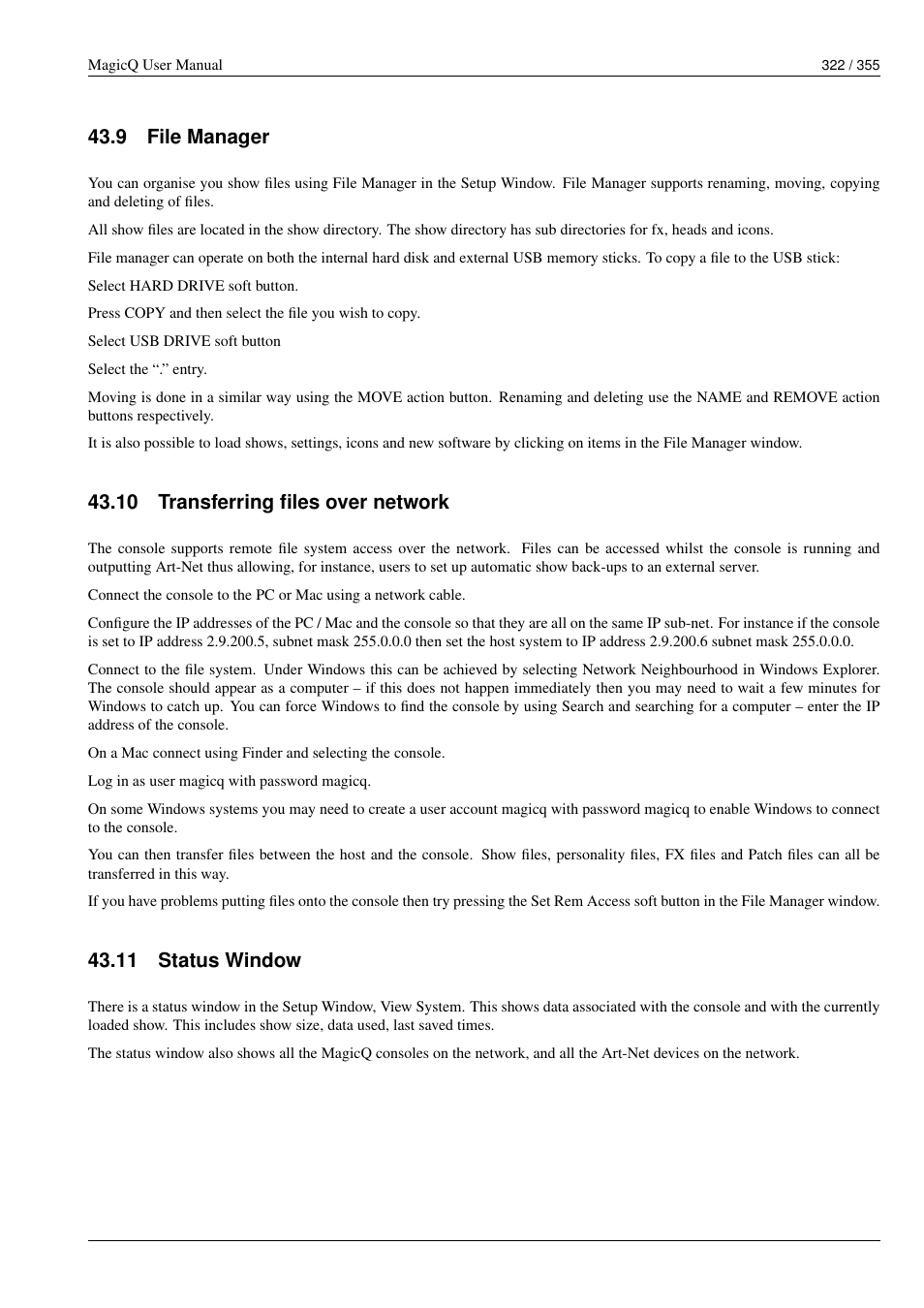 File manager, Transferring files over network, Status window | 9 file manager, 10transferring files over network, 11status window, 10 transferring files over network, 11 status window | ChamSys MagicQ User Manual User Manual | Page 351 / 384