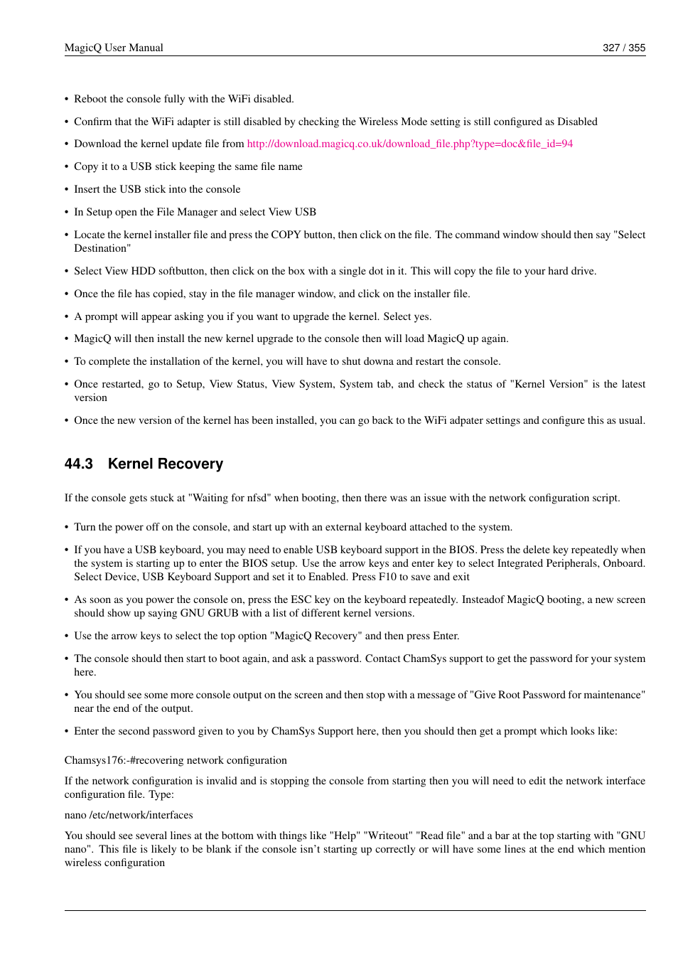 Kernel recovery, 3 kernel recovery | ChamSys MagicQ User Manual User Manual | Page 356 / 384