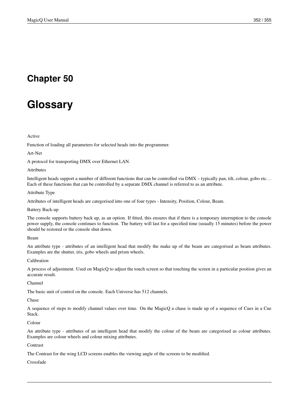 Glossary, 50 glossary, Chapter 50 | ChamSys MagicQ User Manual User Manual | Page 381 / 384