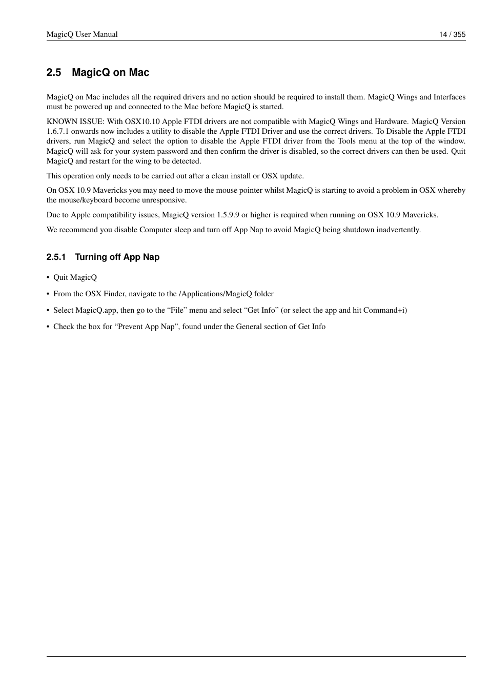 Magicq on mac, Turning off app nap, 5 magicq on mac | ChamSys MagicQ User Manual User Manual | Page 43 / 384