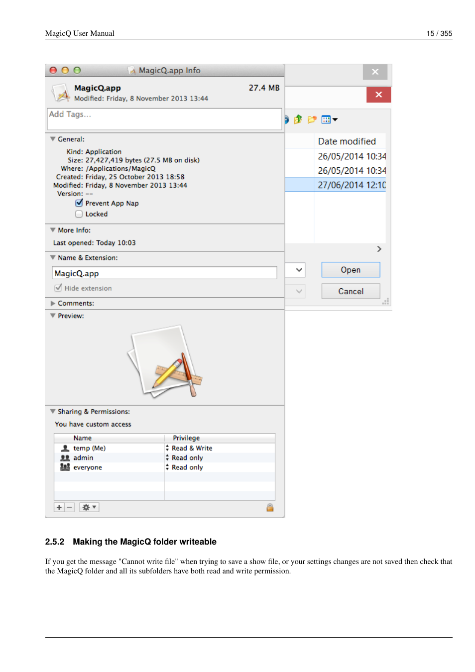 Making the magicq folder writeable | ChamSys MagicQ User Manual User Manual | Page 44 / 384