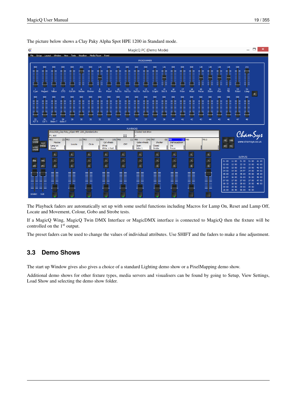 Demo shows, 3 demo shows | ChamSys MagicQ User Manual User Manual | Page 48 / 384