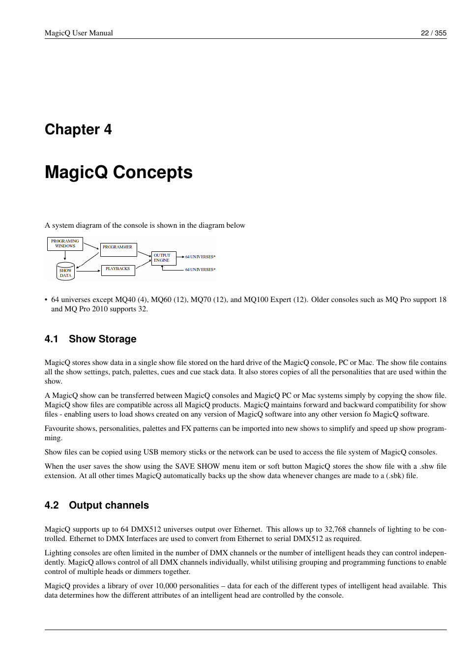 Magicq concepts, Show storage, Output channels | Chapter 4 | ChamSys MagicQ User Manual User Manual | Page 51 / 384