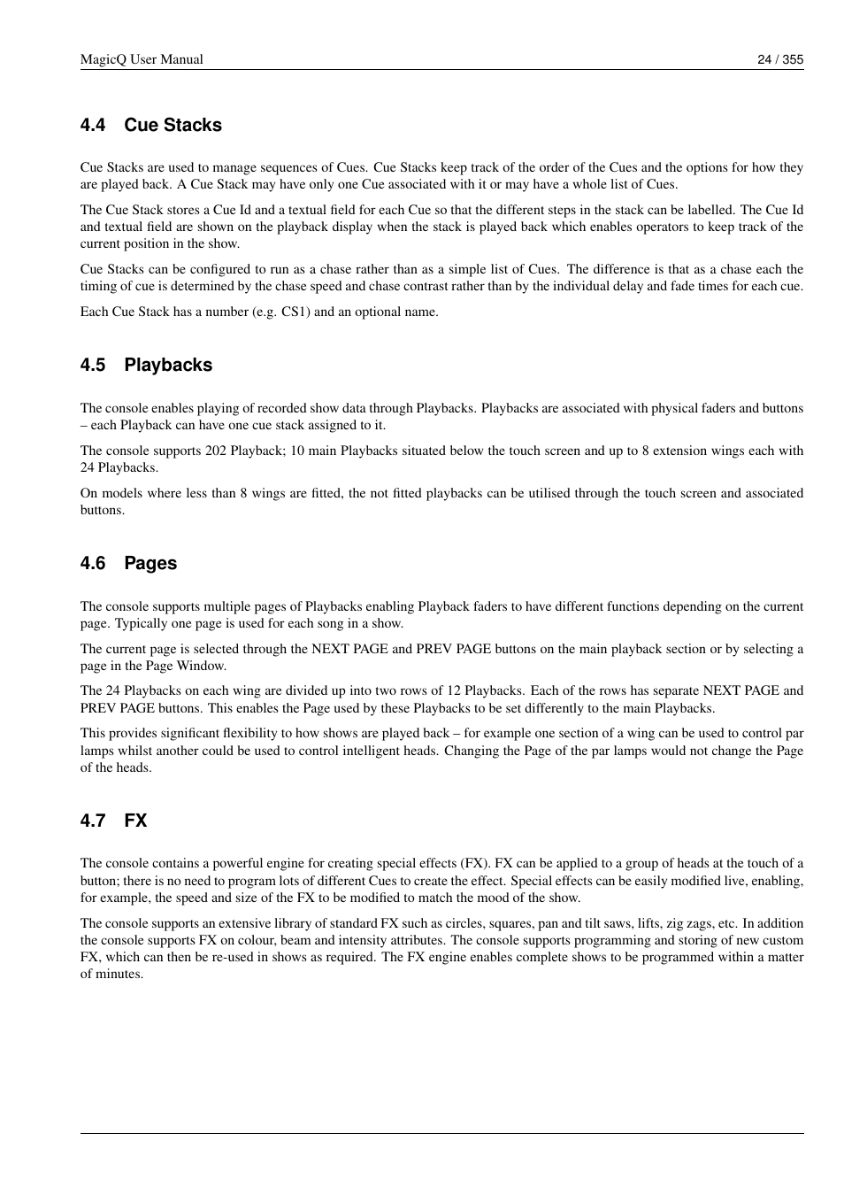 Cue stacks, Playbacks | ChamSys MagicQ User Manual User Manual | Page 53 / 384