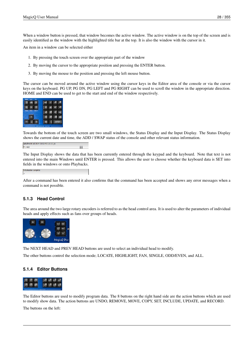 Head control, Editor buttons | ChamSys MagicQ User Manual User Manual | Page 57 / 384