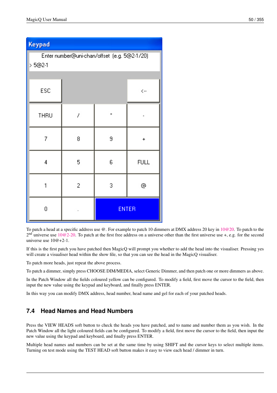 Head names and head numbers, 4 head names and head numbers | ChamSys MagicQ User Manual User Manual | Page 79 / 384