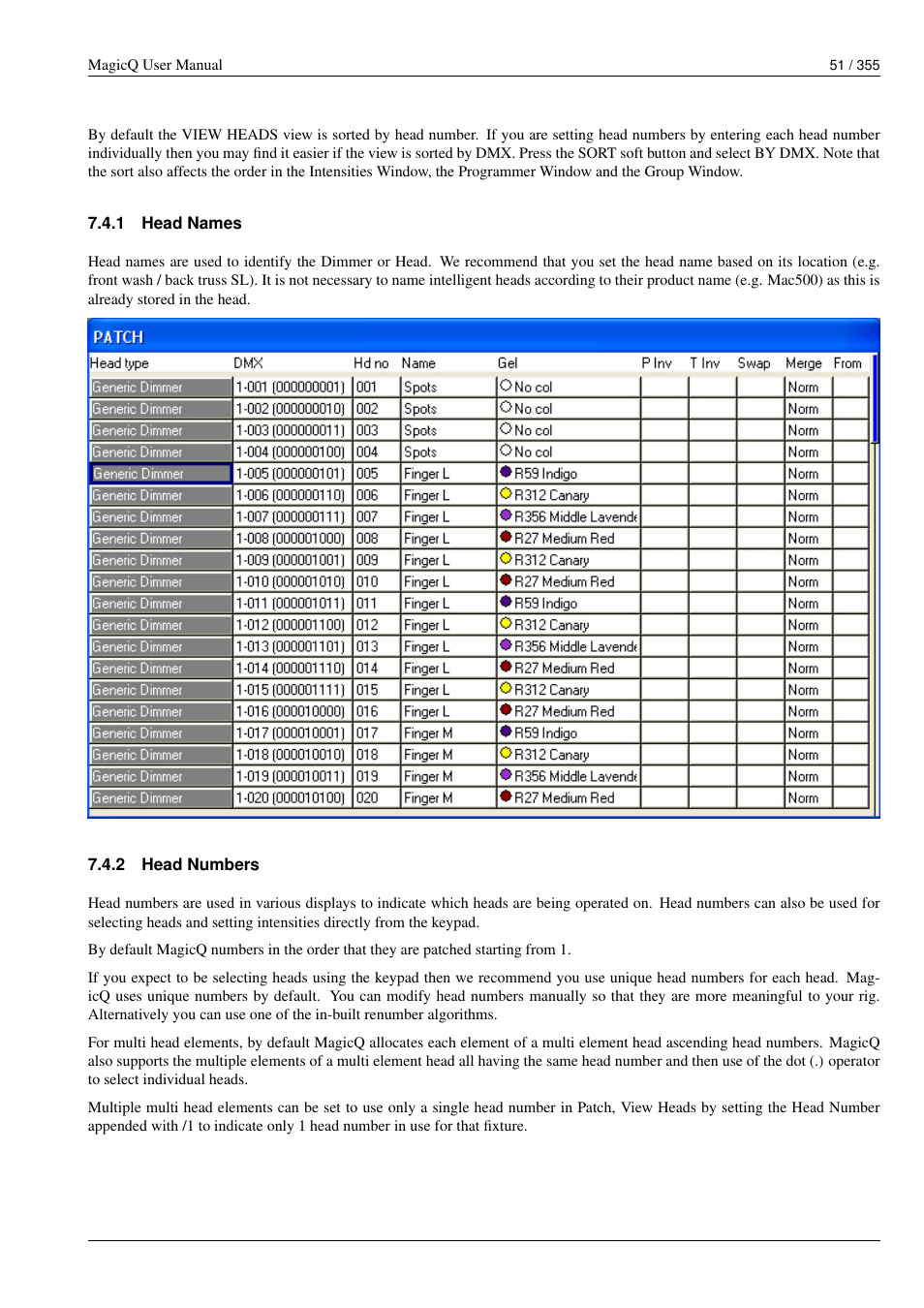 Head names, Head numbers | ChamSys MagicQ User Manual User Manual | Page 80 / 384