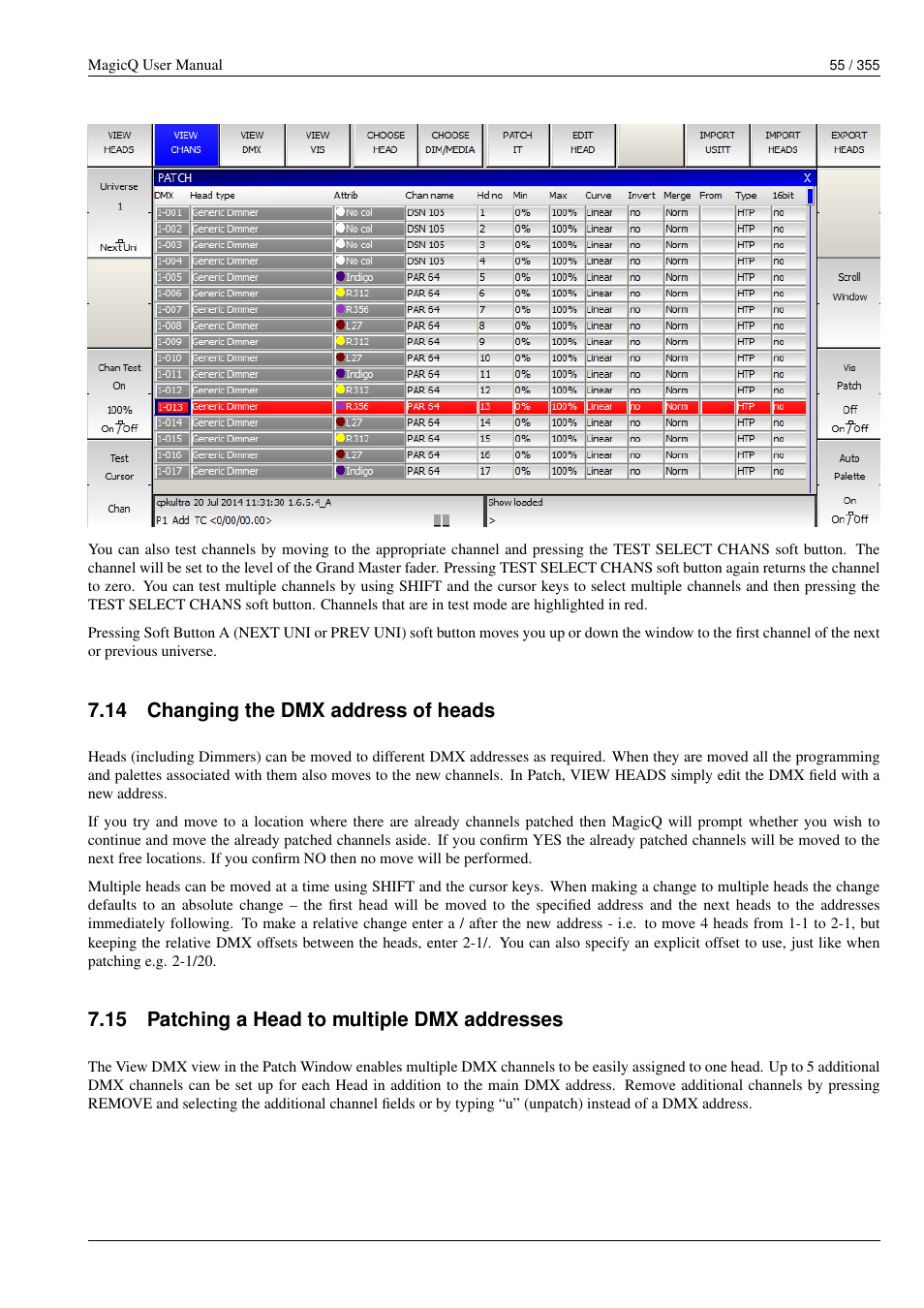 Changing the dmx address of heads, Patching a head to multiple dmx addresses, 14 changing the dmx address of heads | 15 patching a head to multiple dmx addresses | ChamSys MagicQ User Manual User Manual | Page 84 / 384