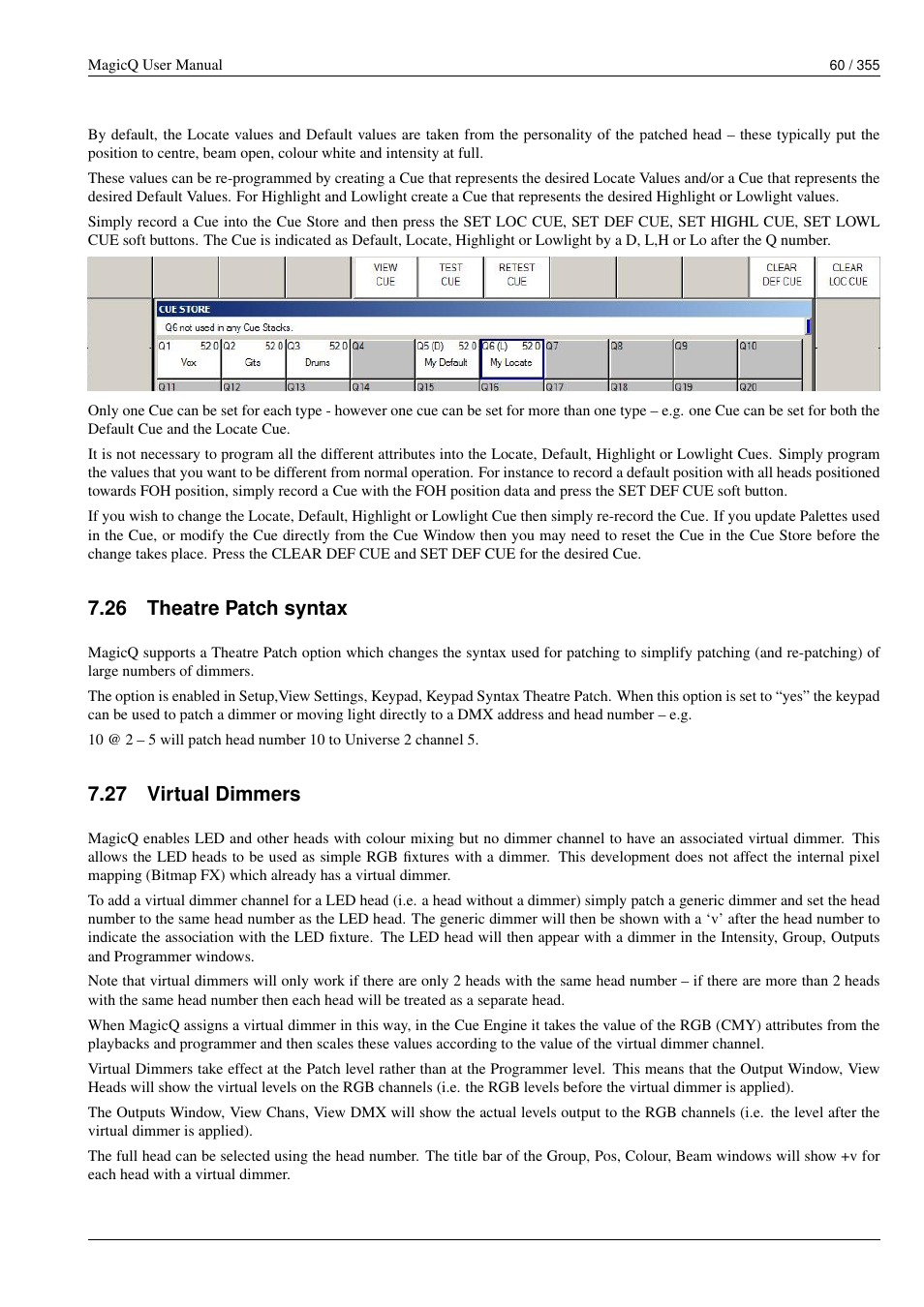 Theatre patch syntax, Virtual dimmers, 26 theatre patch syntax | 27 virtual dimmers | ChamSys MagicQ User Manual User Manual | Page 89 / 384