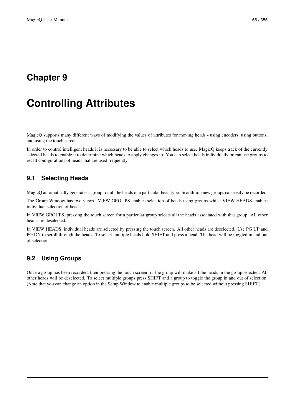 Controlling attributes, Selecting heads, Using groups | Chapter 9 | ChamSys MagicQ User Manual User Manual | Page 95 / 384