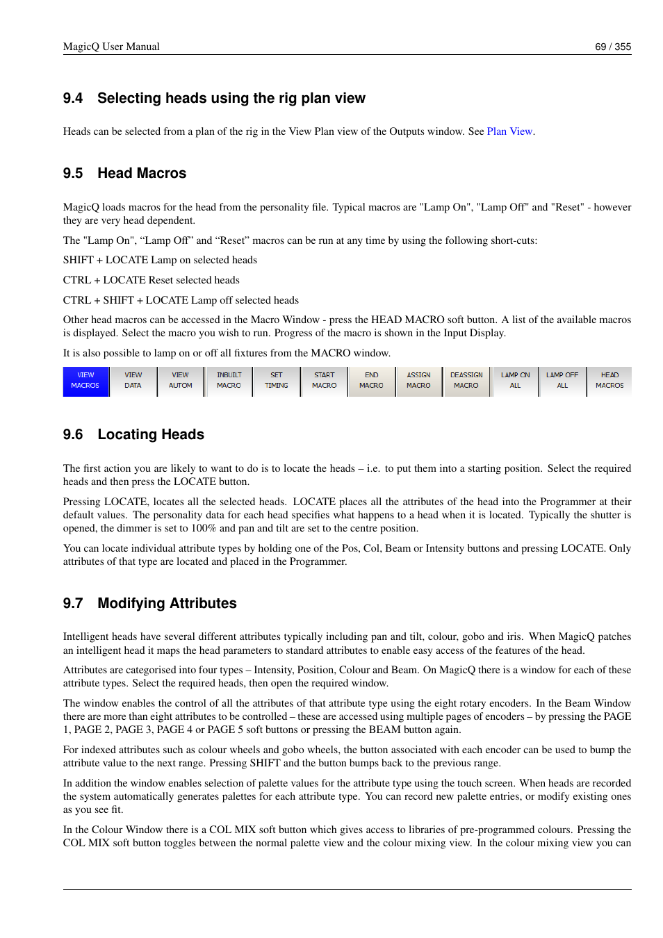 Selecting heads using the rig plan view, Head macros, Locating heads | Modifying attributes, 4 selecting heads using the rig plan view, 5 head macros, 6 locating heads, 7 modifying attributes | ChamSys MagicQ User Manual User Manual | Page 98 / 384