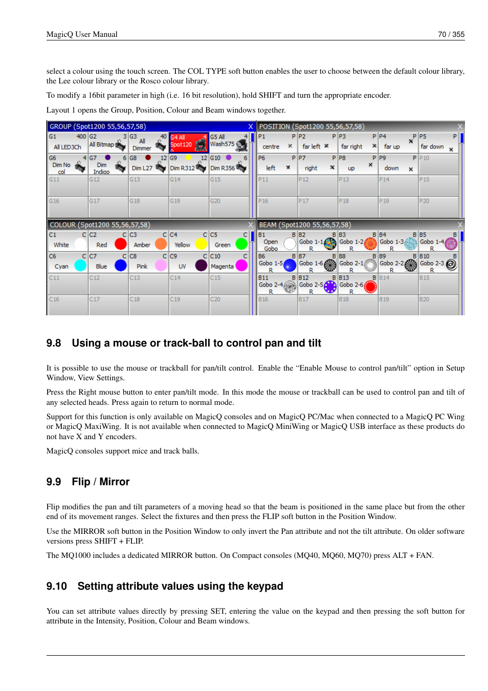 Flip / mirror, Setting attribute values using the keypad, 10 setting attribute values using the keypad | 9 flip / mirror | ChamSys MagicQ User Manual User Manual | Page 99 / 384