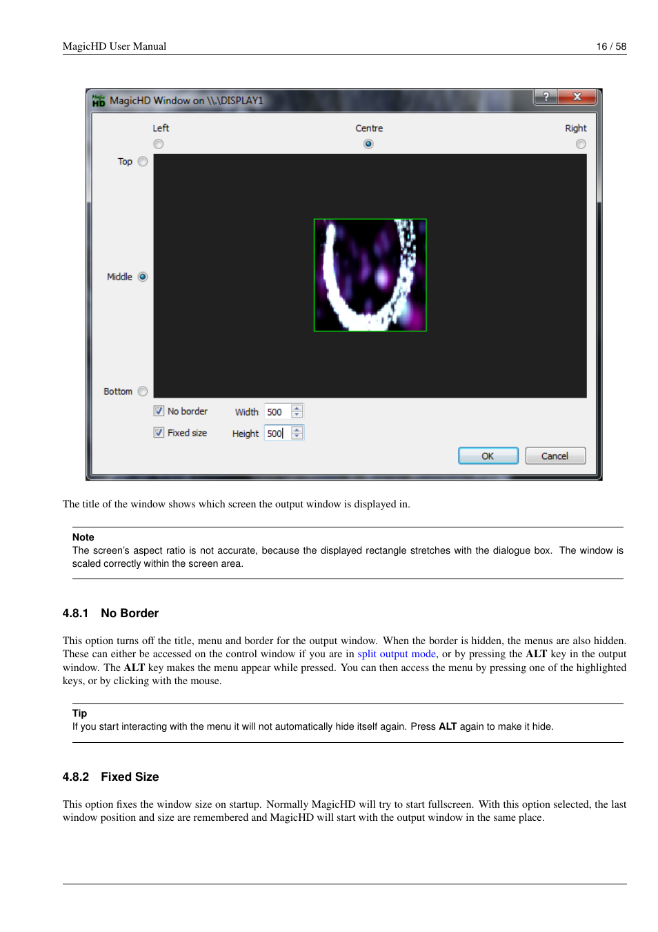 No border, Fixed size | ChamSys MagicHD User Manual | Page 24 / 66