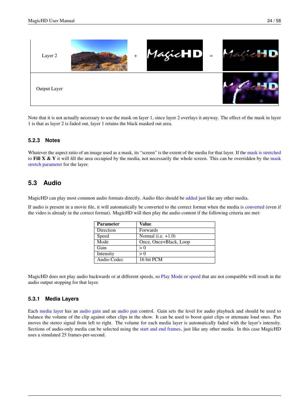 Notes, Audio, Media layers | Media layer, Media, Own layer, 3 audio | ChamSys MagicHD User Manual | Page 32 / 66