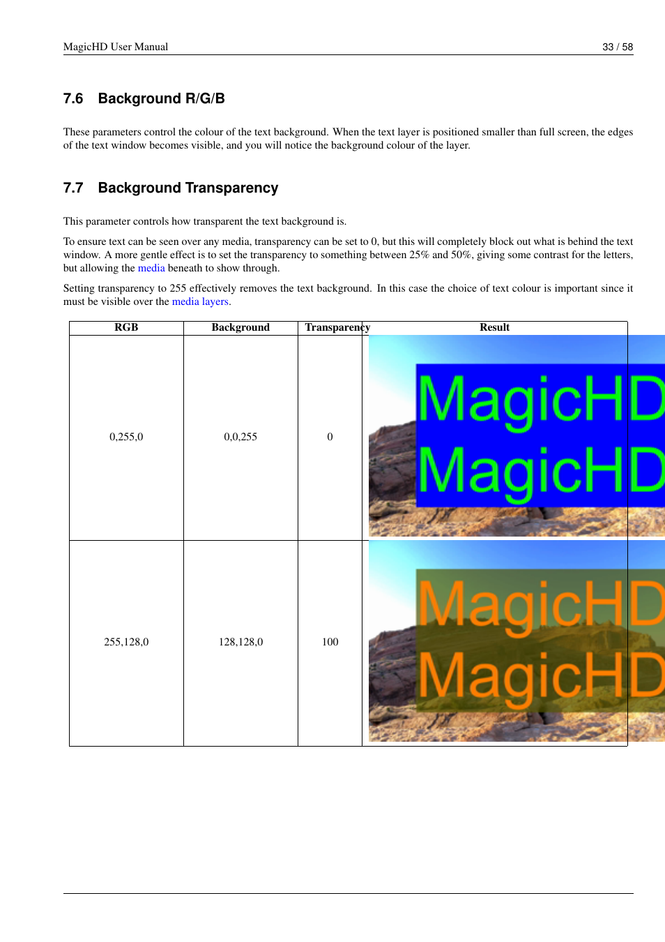 Background r/g/b, Background transparency, Colour of the window background | Its transparency, 6 background r/g/b, 7 background transparency | ChamSys MagicHD User Manual | Page 41 / 66