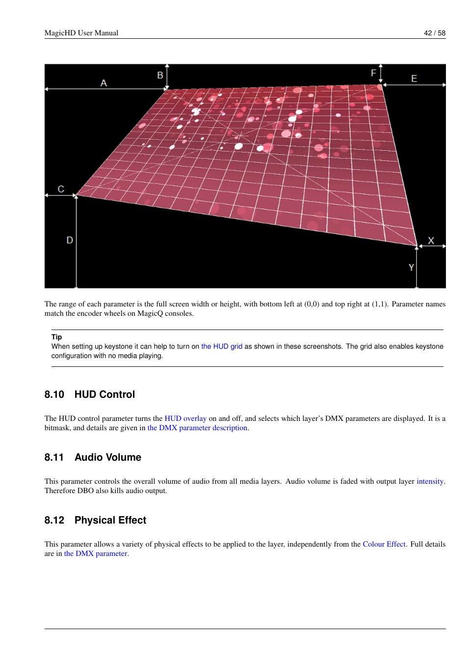 Hud control, Audio volume, Physical effect | 10 hud control, 11 audio volume, 12 physical effect, Bringing up | ChamSys MagicHD User Manual | Page 50 / 66