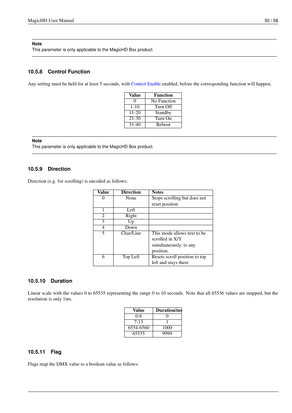 Control function, Direction, Duration | Flag, 8 control function, 9 direction, 10 duration, 11 flag | ChamSys MagicHD User Manual | Page 58 / 66