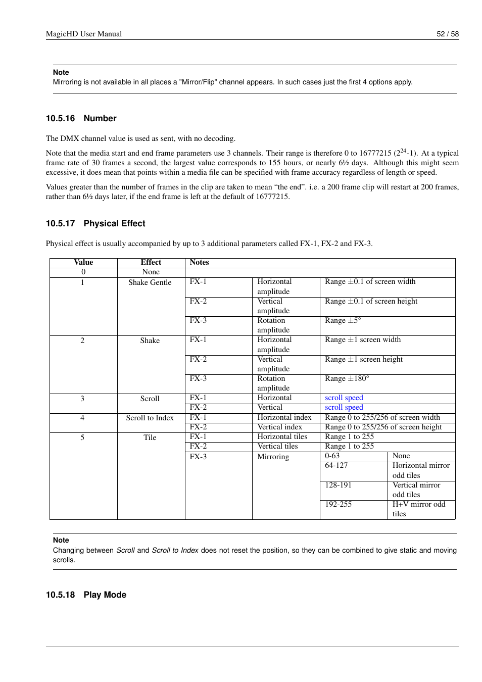 Number, Physical effect, Play mode | 16 number, 17 physical effect, 18 play mode, The dmx parameter, Effect | ChamSys MagicHD User Manual | Page 60 / 66