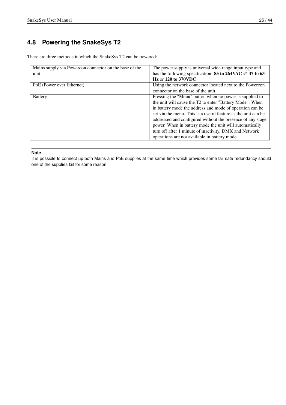 Powering the snakesys t2, 8 powering the snakesys t2 | ChamSys SnakeSys User Manual | Page 31 / 50
