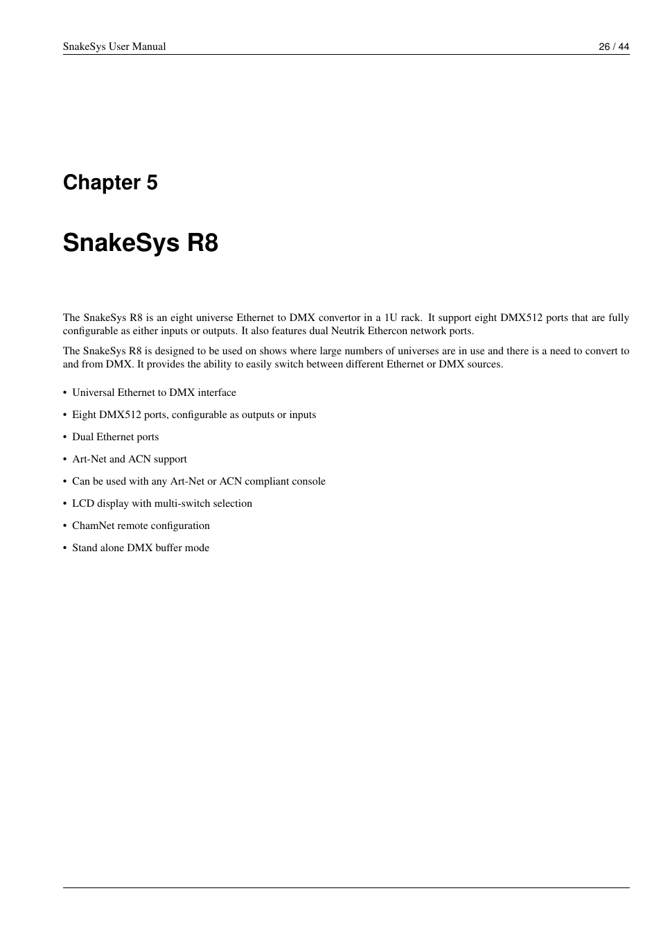 Snakesys r8, Chapter 5 | ChamSys SnakeSys User Manual | Page 32 / 50