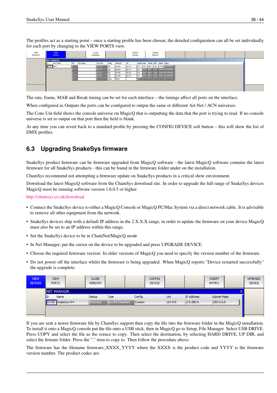 Upgrading snakesys firmware, 3 upgrading snakesys firmware | ChamSys SnakeSys User Manual | Page 44 / 50