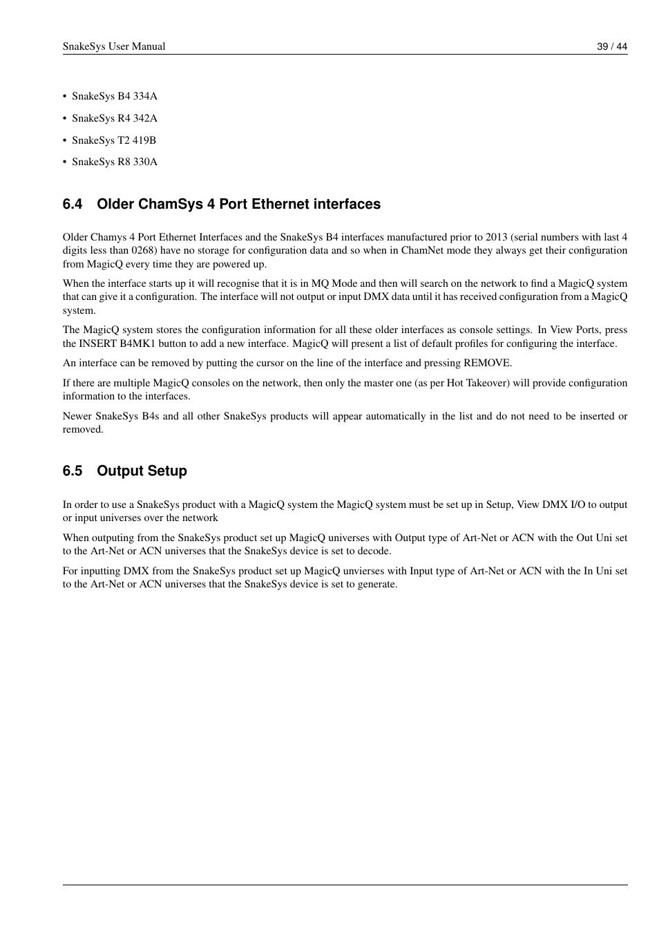 Older chamsys 4 port ethernet interfaces, Output setup, 4 older chamsys 4 port ethernet interfaces | 5 output setup | ChamSys SnakeSys User Manual | Page 45 / 50
