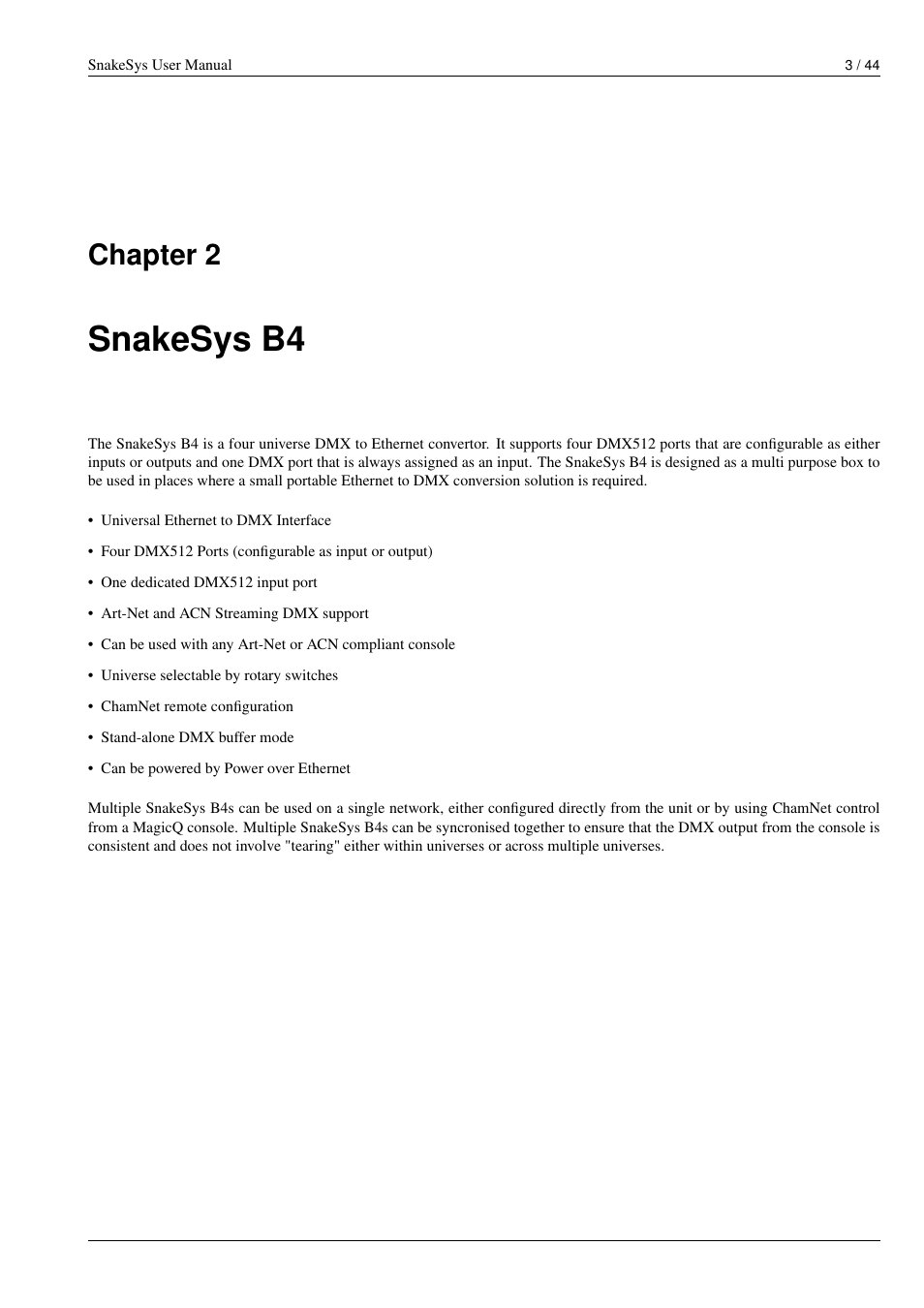 Snakesys b4, Chapter 2 | ChamSys SnakeSys User Manual | Page 9 / 50