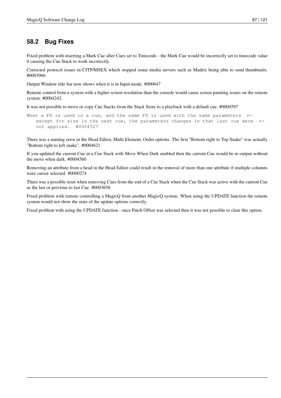 Bug fixes, 2 bug fixes | ChamSys MagicQ Software Change Log User Manual | Page 101 / 135