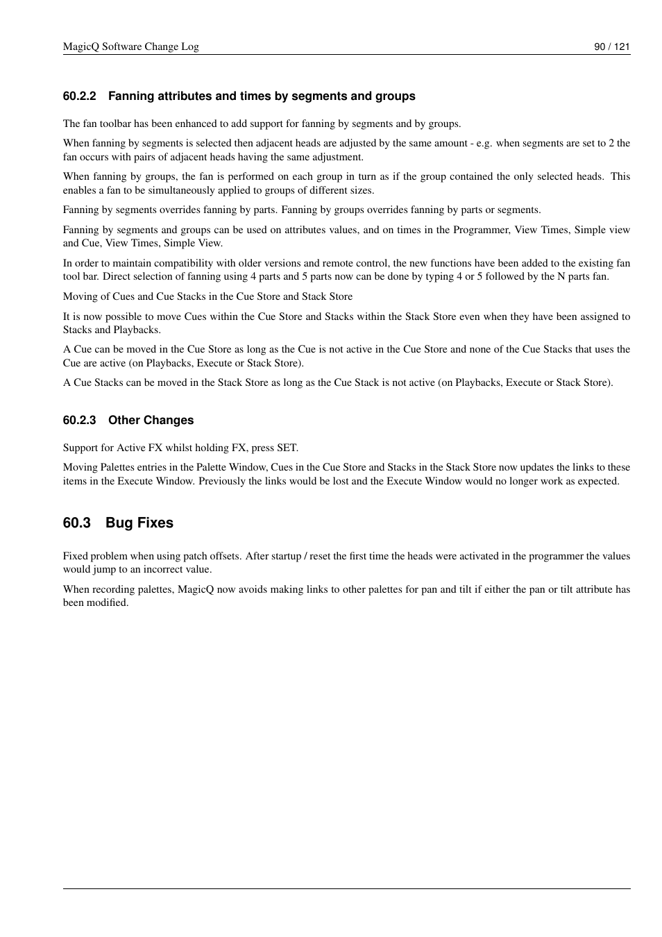 Other changes, Bug fixes, 3 other changes | 3 bug fixes | ChamSys MagicQ Software Change Log User Manual | Page 104 / 135
