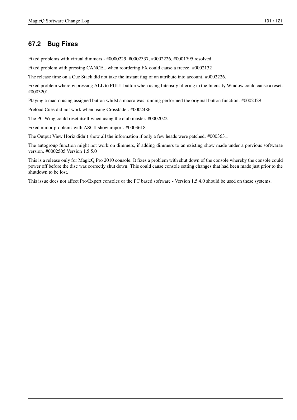 Bug fixes, 2 bug fixes | ChamSys MagicQ Software Change Log User Manual | Page 115 / 135
