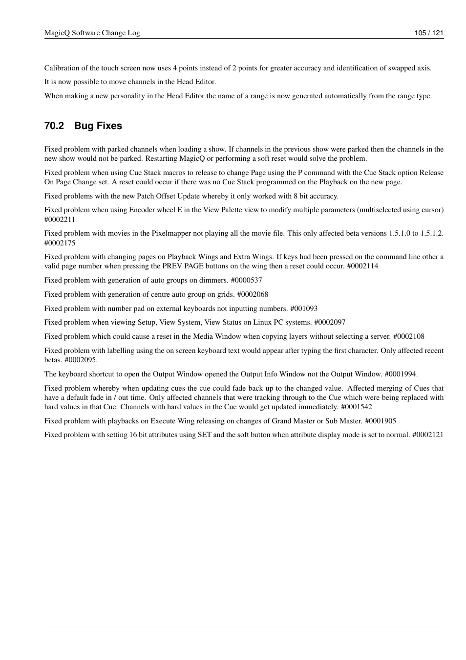 Bug fixes, 2 bug fixes | ChamSys MagicQ Software Change Log User Manual | Page 119 / 135