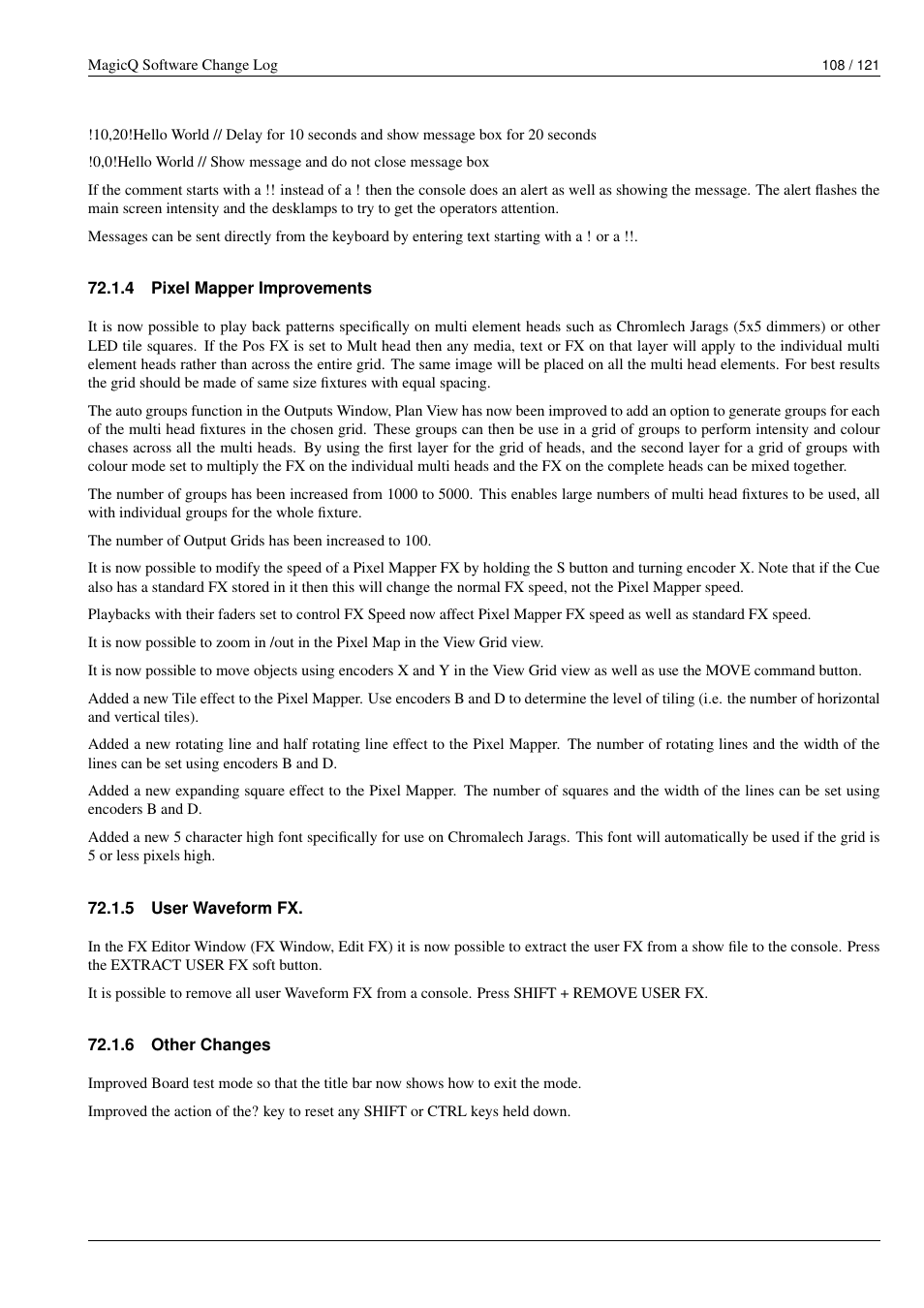 Pixel mapper improvements, User waveform fx, Other changes | 4 pixel mapper improvements, 5 user waveform fx, 6 other changes | ChamSys MagicQ Software Change Log User Manual | Page 122 / 135