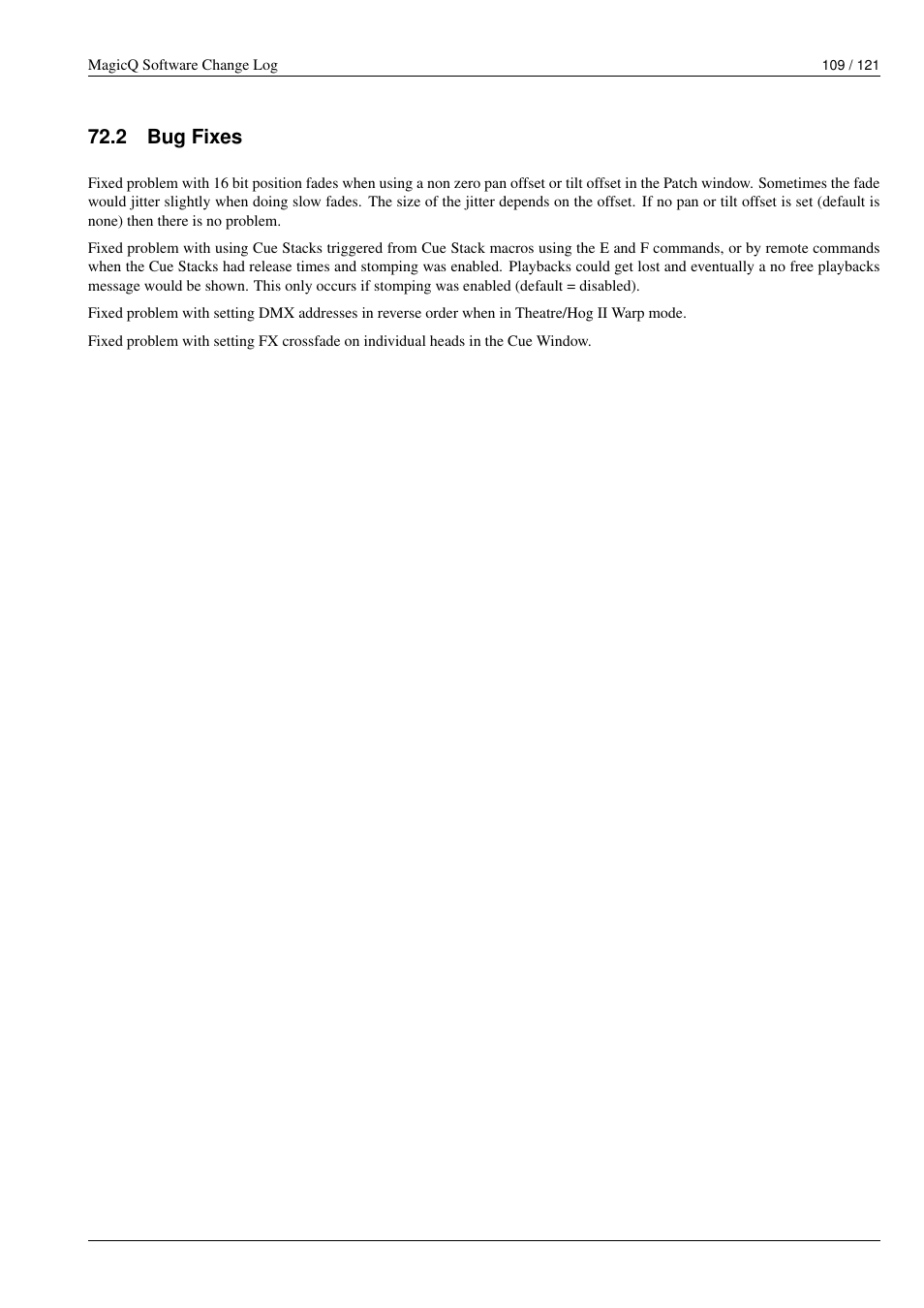 Bug fixes, 2 bug fixes | ChamSys MagicQ Software Change Log User Manual | Page 123 / 135
