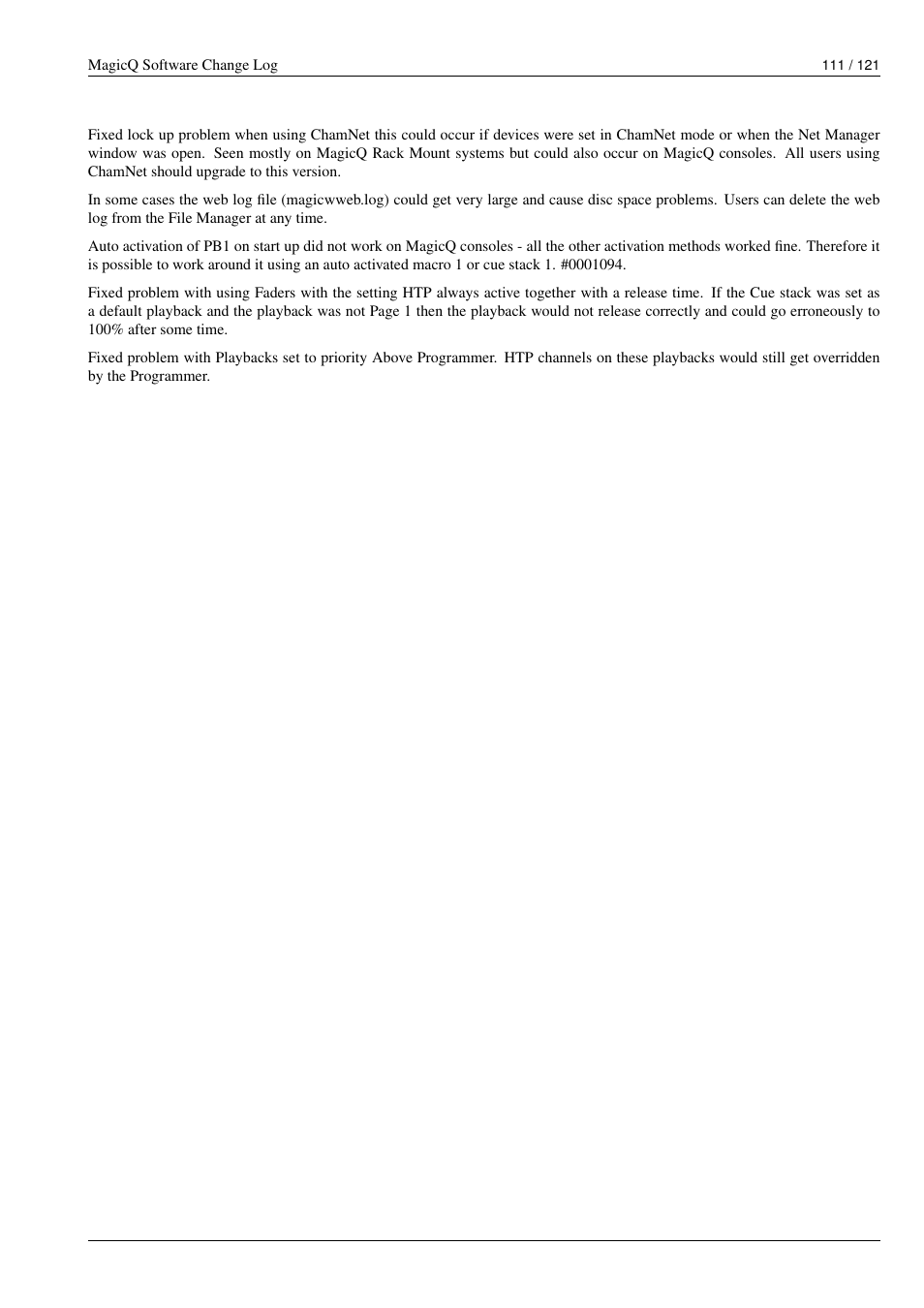 ChamSys MagicQ Software Change Log User Manual | Page 125 / 135