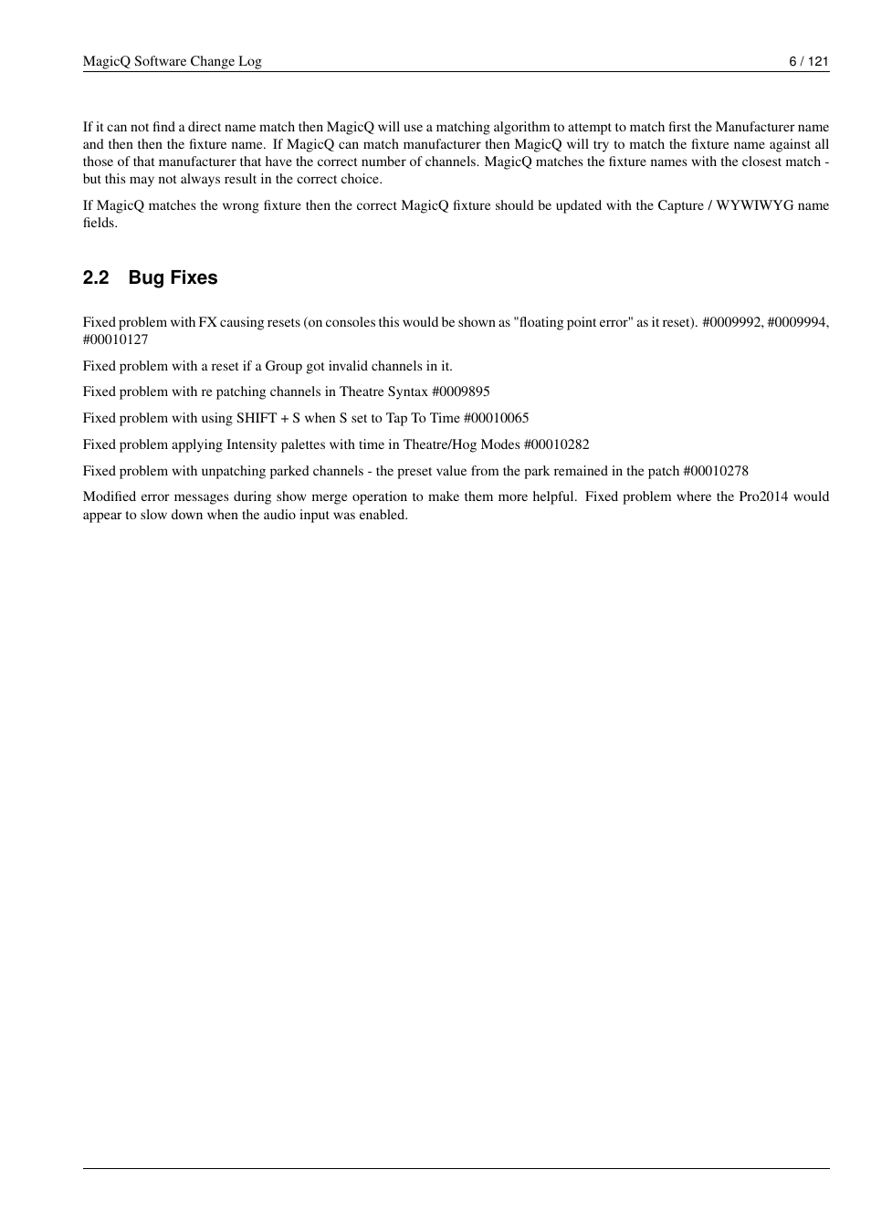 Bug fixes, 2 bug fixes | ChamSys MagicQ Software Change Log User Manual | Page 20 / 135