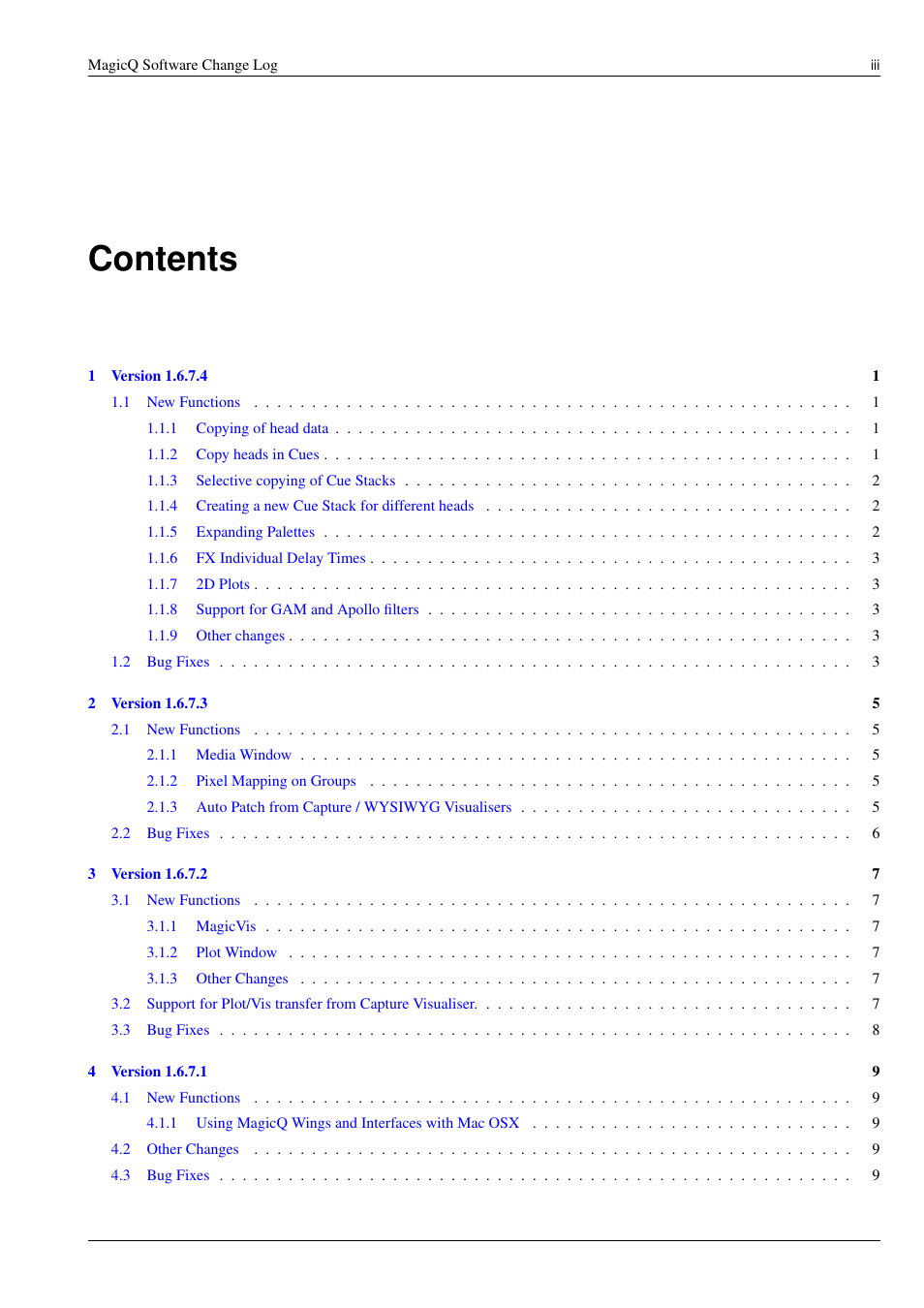 ChamSys MagicQ Software Change Log User Manual | Page 3 / 135