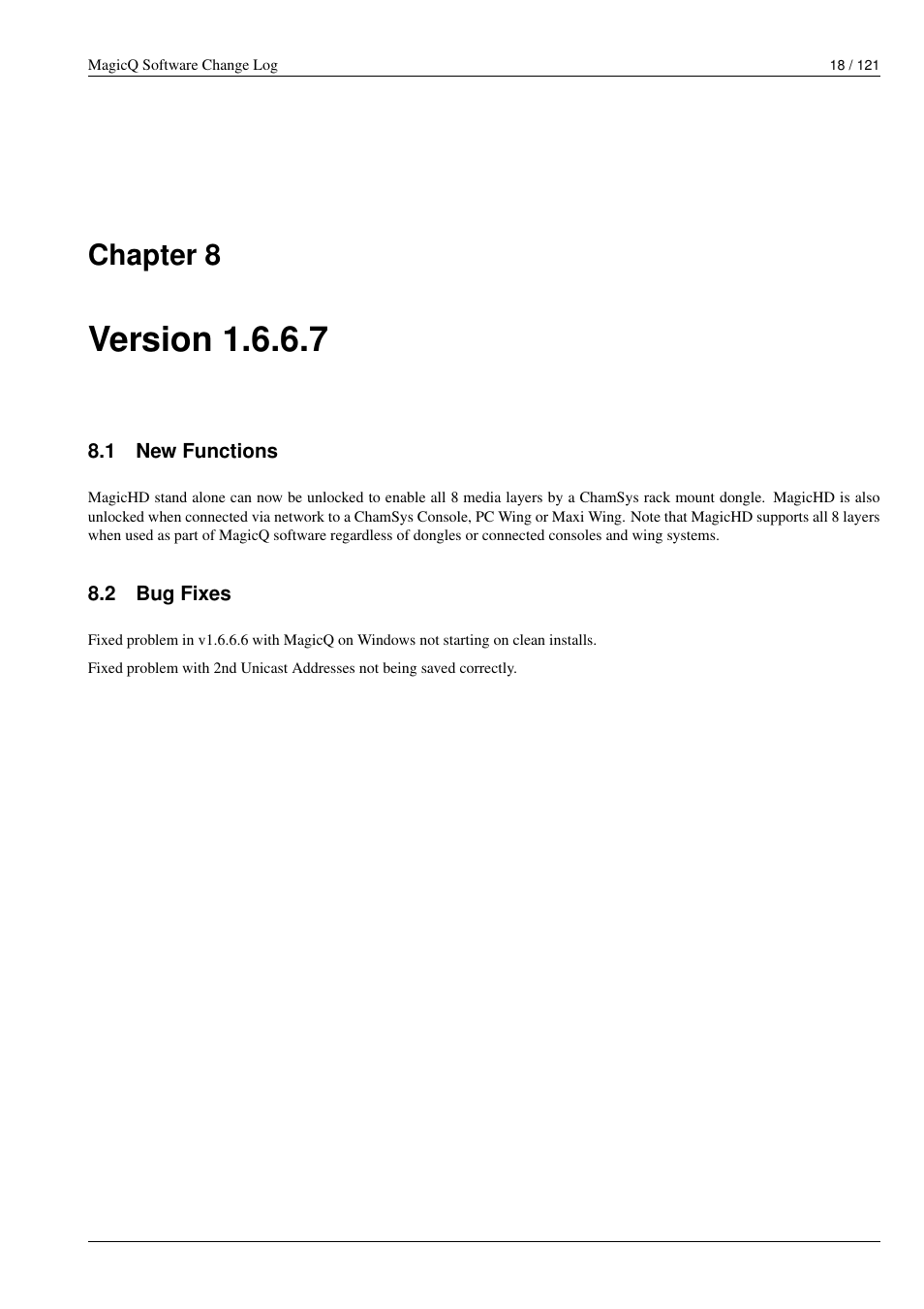 Version 1.6.6.7, New functions, Bug fixes | Chapter 8 | ChamSys MagicQ Software Change Log User Manual | Page 32 / 135