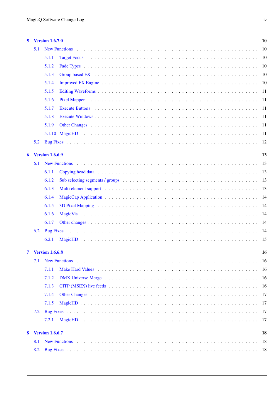 ChamSys MagicQ Software Change Log User Manual | Page 4 / 135