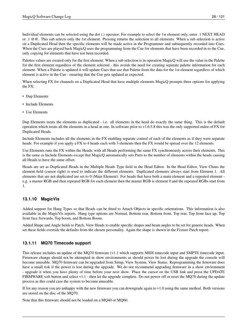 Magicvis, Mq70 timecode support, 10 magicvis | 11 mq70 timecode support | ChamSys MagicQ Software Change Log User Manual | Page 42 / 135