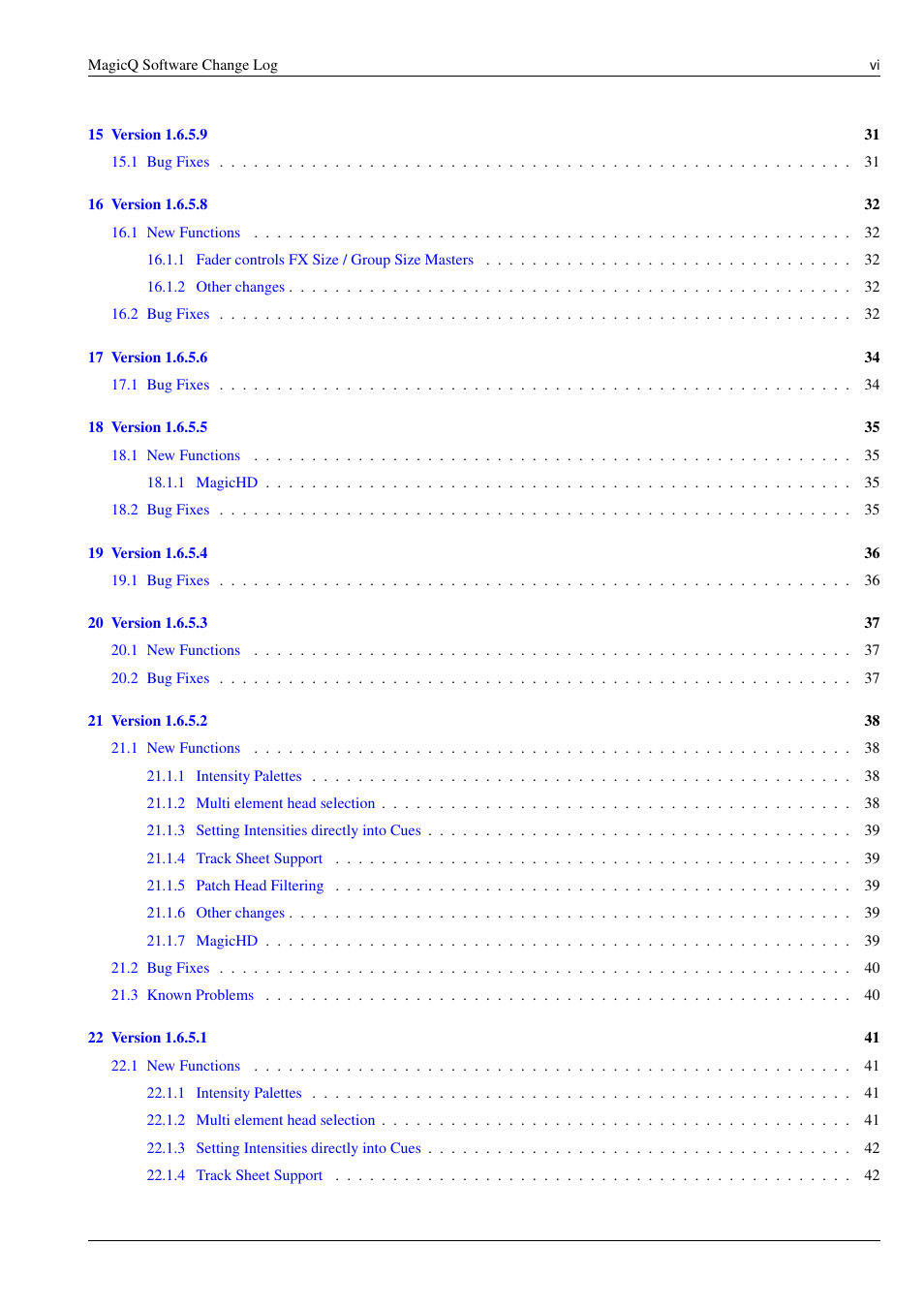 ChamSys MagicQ Software Change Log User Manual | Page 6 / 135