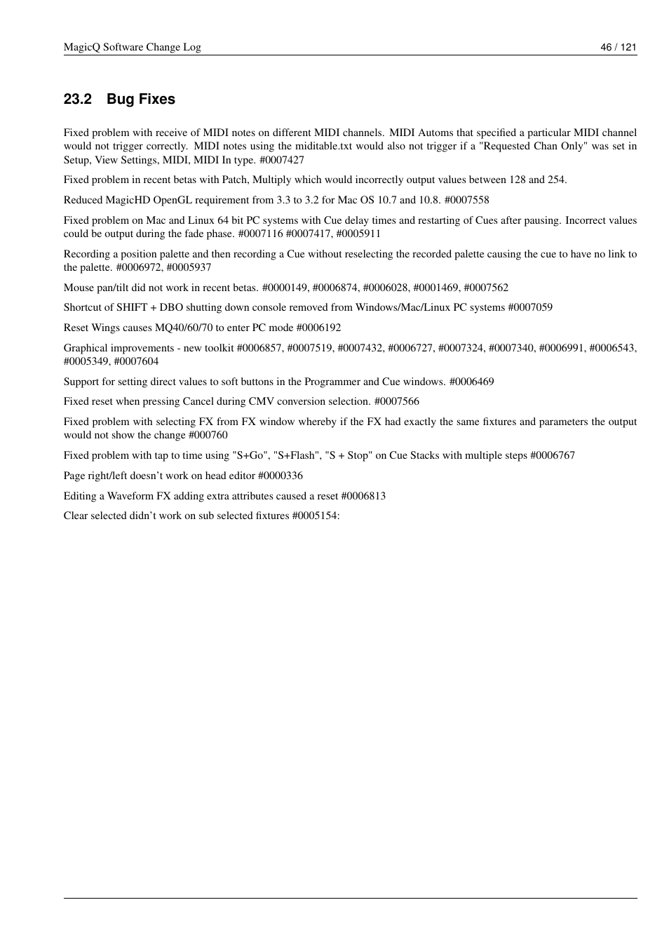 Bug fixes, 2 bug fixes | ChamSys MagicQ Software Change Log User Manual | Page 60 / 135