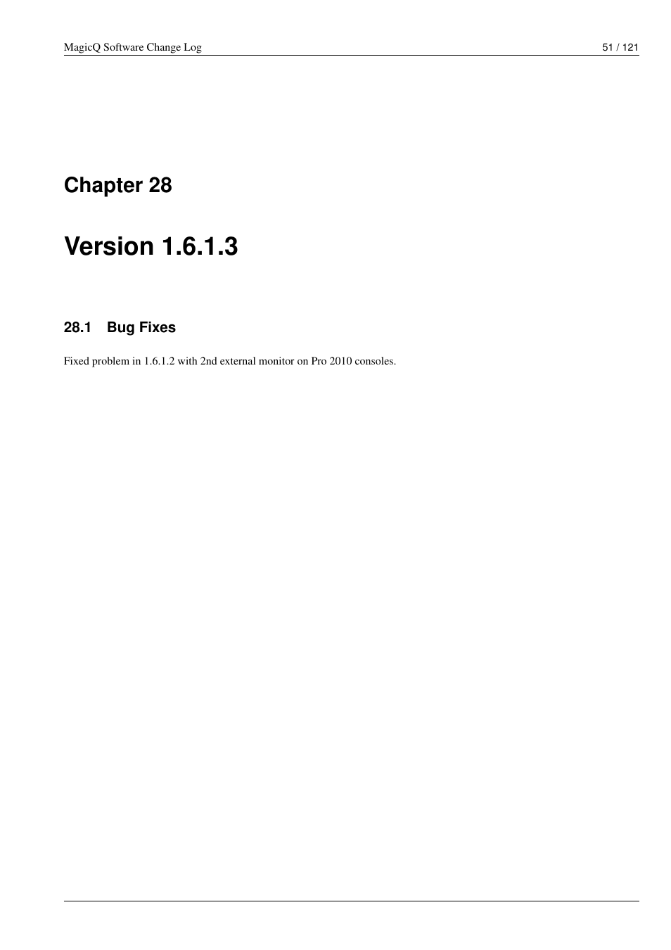 Version 1.6.1.3, Bug fixes, 28 version 1.6.1.3 | 1 bug fixes, Chapter 28 | ChamSys MagicQ Software Change Log User Manual | Page 65 / 135